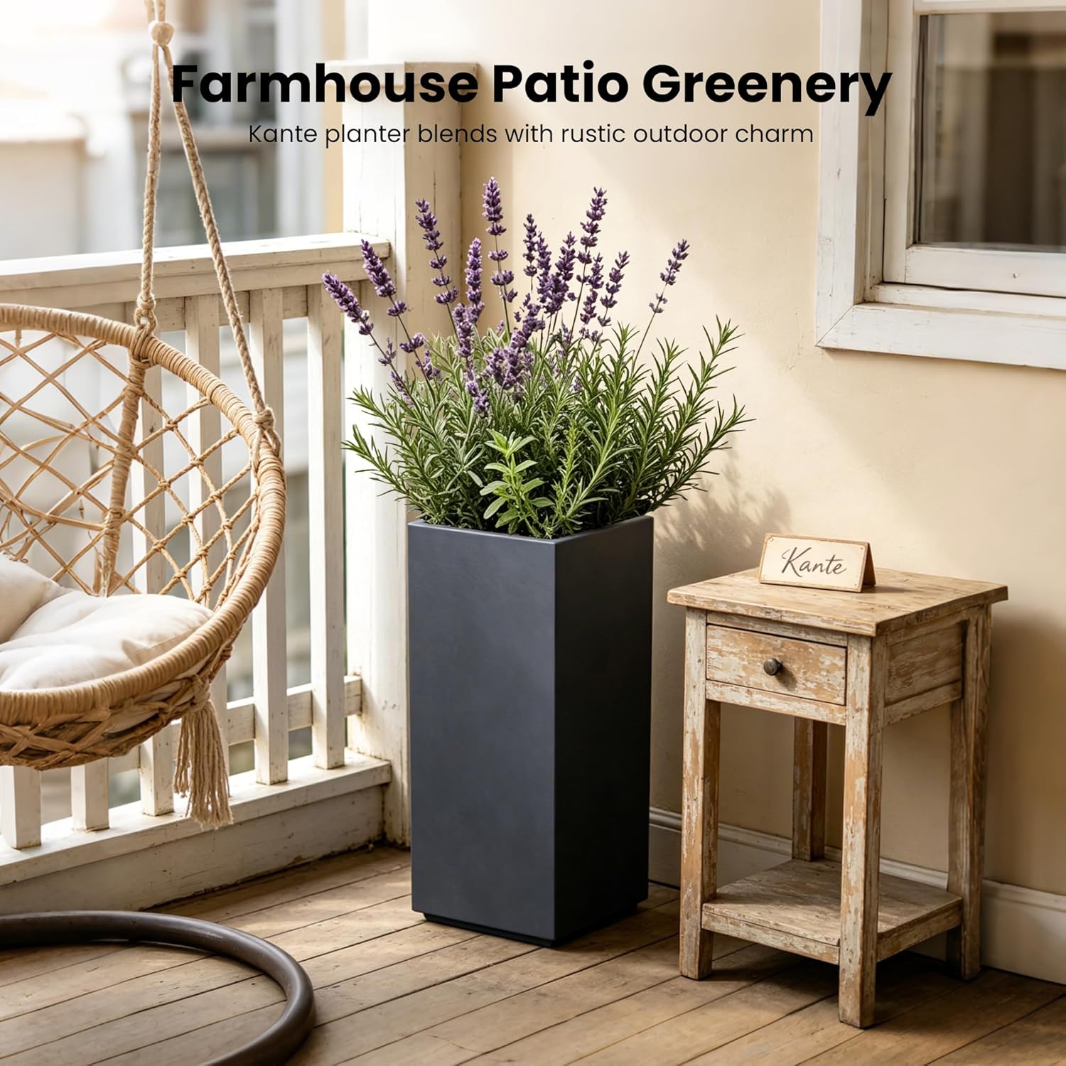 Kante Accent Column Square Pale Gray Concrete Planter 23.6" H, Outdoor