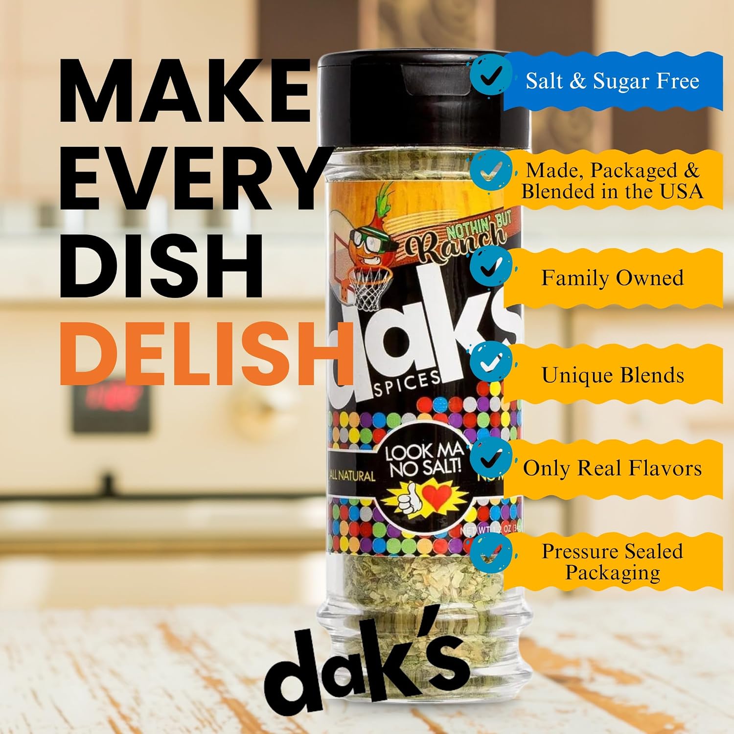 DAK's Spices Green Zest Seasoning Blend | 100% Salt & Sugar Free | Premium & Healthy Seasoning | MSG Free, Preservative Free, Potassium Chloride Free | Low Carb & Keto Friendly | Perfect for Clean Eating & Adding Flavor to Recipes | 1.5 oz