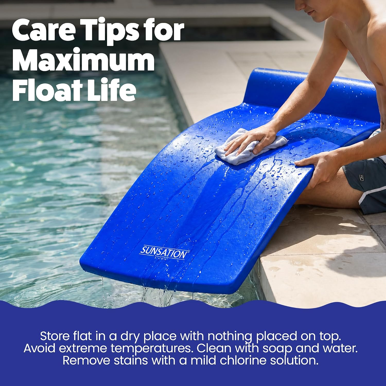 TRC Recreation Sunsation 1.75" Thick Foam Pool Float Lounger w/ Headrest for Lounging & Sunbathing in Swimming Pools, Beaches & Lakes, 70" x 26