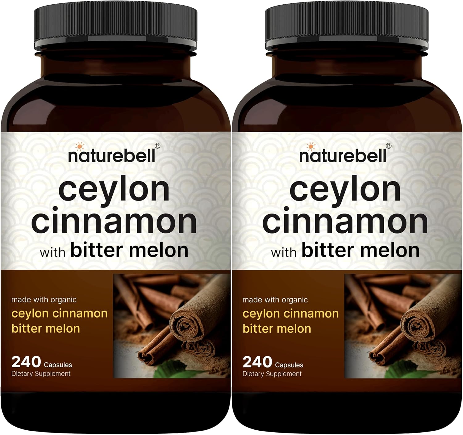 NatureBell 2 Pack Ceylon Cinnamon with Bitter Melon, 240 Capsules | Made with Organic Sri Lanka Ceylon Cinnamon and Organic Bitter Melon | Non-GMO