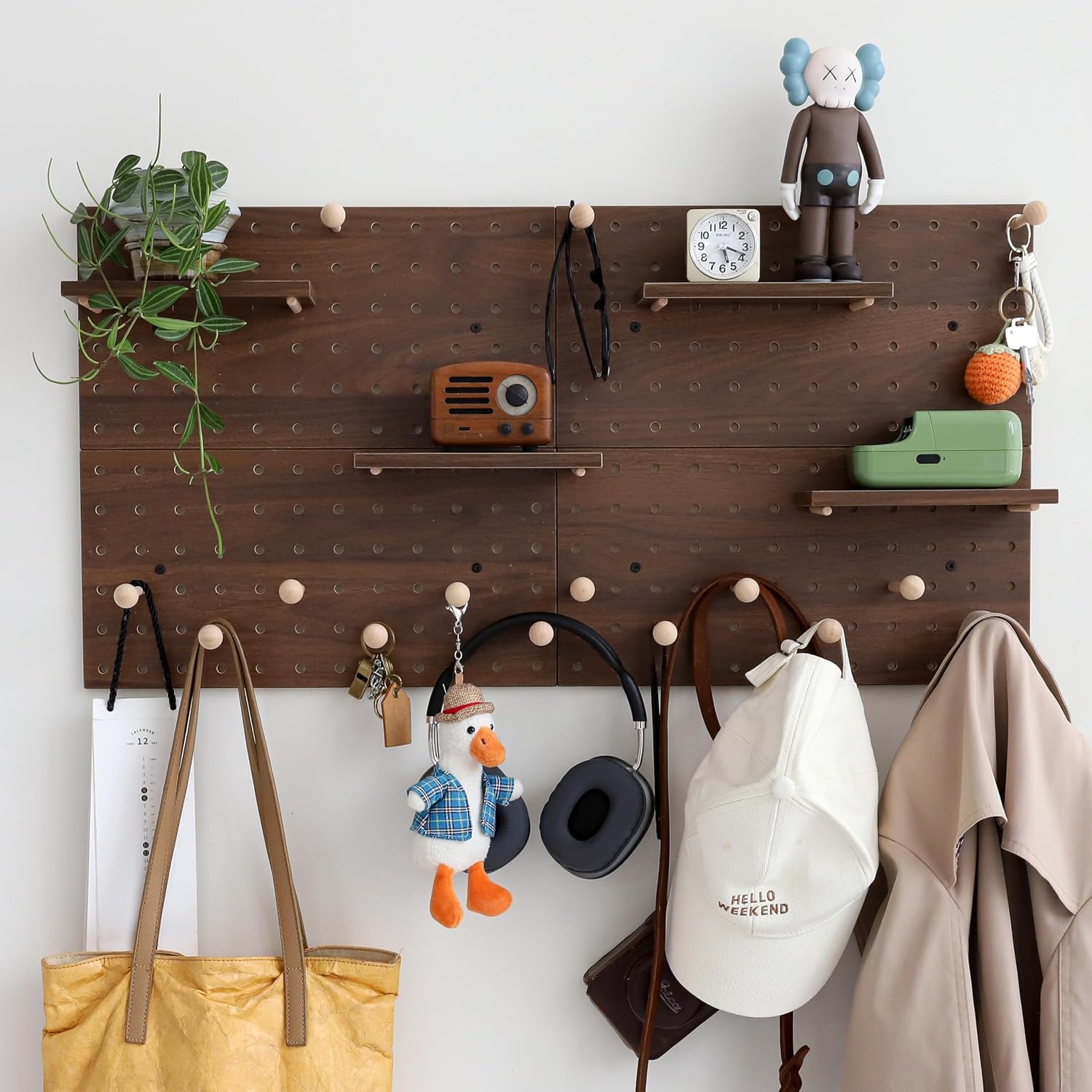 Wooden Pegboard Modular Display Organization Storage Wall Hooks Shelf(Color:Oak)