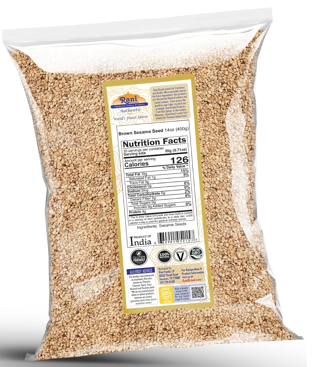 Rani Sesame Seeds Whole Brown, Raw (Till) 28oz (800gm) ~ All Natural | Gluten Friendly | NON-GMO | Vegan | Indian Origin