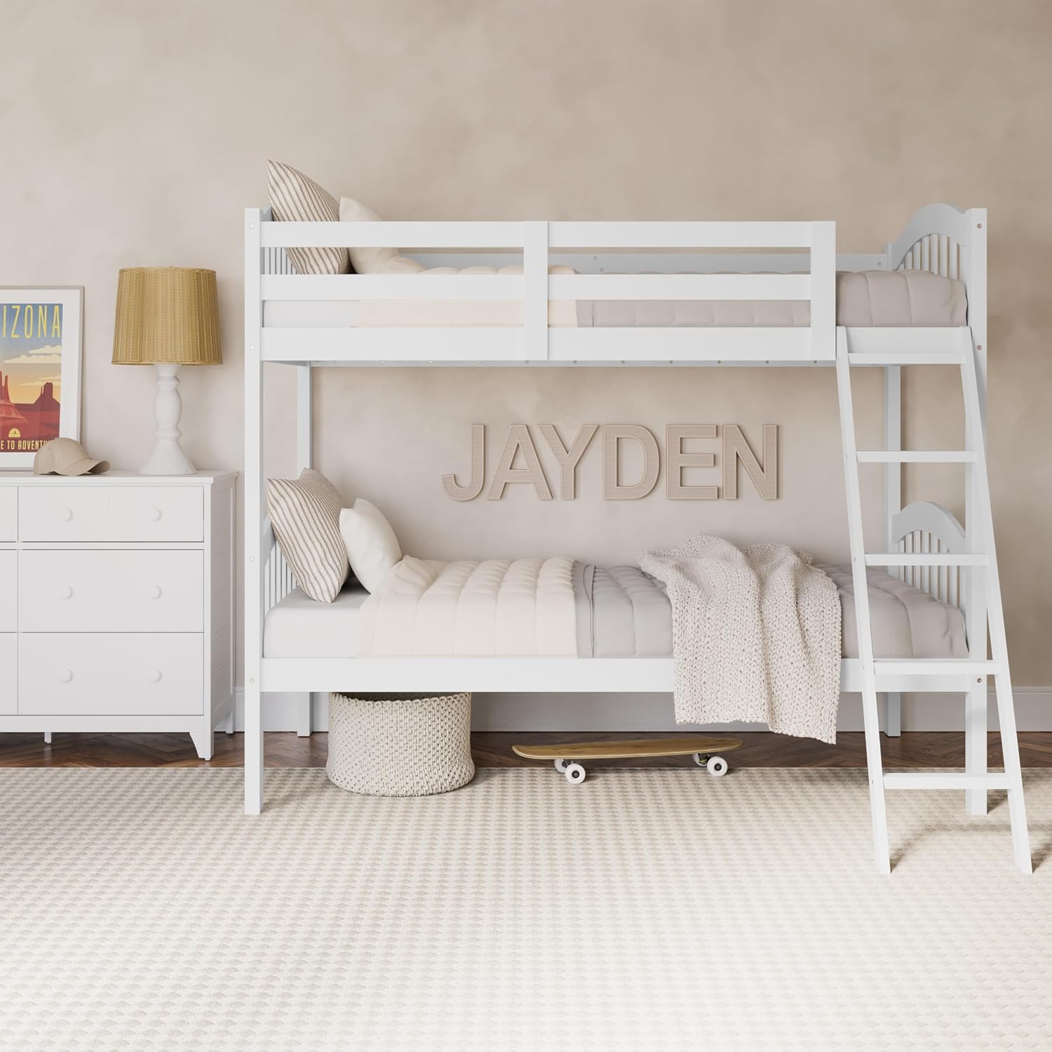Storkcraft Long Horn Twin-Over-Twin Bunk Bed, White | GREENGUARD Gold Certified, Converts to 2 Individual Twin Beds, Wood Bunk Bed for Kids Bedroom, No Box Spring Required