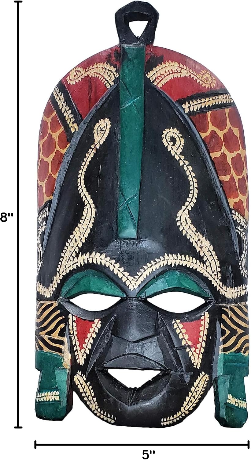 African Masai Masks Wall Hanging Art Hand Carving Safari Décor (8 Inch)