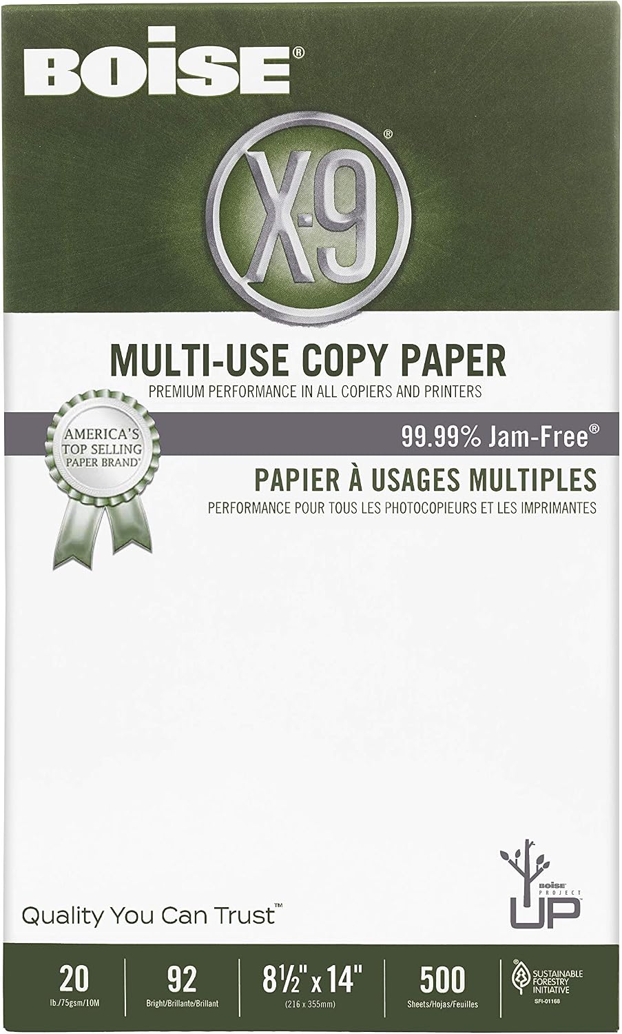 Boise X-9 Multi-Use Printer & Copy Paper, 5 Reams, White, Ledger (11in x 17in), 2500 Sheets Per Case, 20 Lb, 92 Brightness