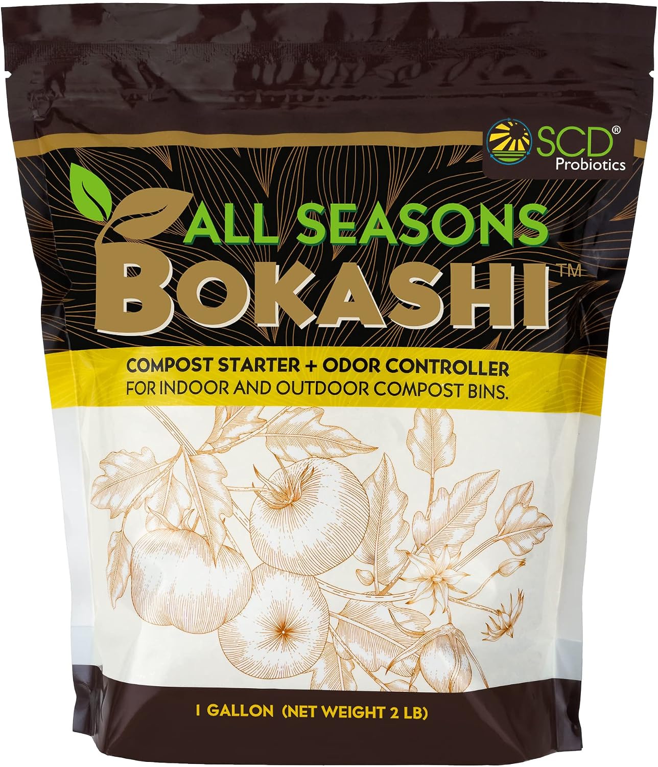 All Seasons Bokashi Compost Starter 2 lbs (1 Gallon) - Dry Bokashi Bran for Kitchen Compost Bin, Compost Food Pet Waste Quickly & Easily with Low Odor by SCD Probiotics | Fermented Wheat Bran, Reduces Odor, Absorbs Moisture, Compost Accelerator, For Kitc…