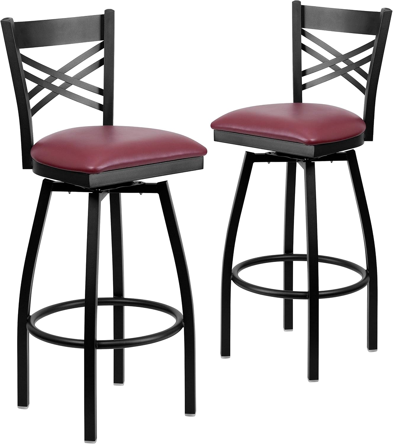 Flash Furniture Hercules Series "X" Back Metal Restaurant Barstool, Modern Upholstered Armless Bar Height Chair for Restaurants and Kitchens, Black | X Back Style, Vinyl Upholstery, Durable Construction, Commercial Use