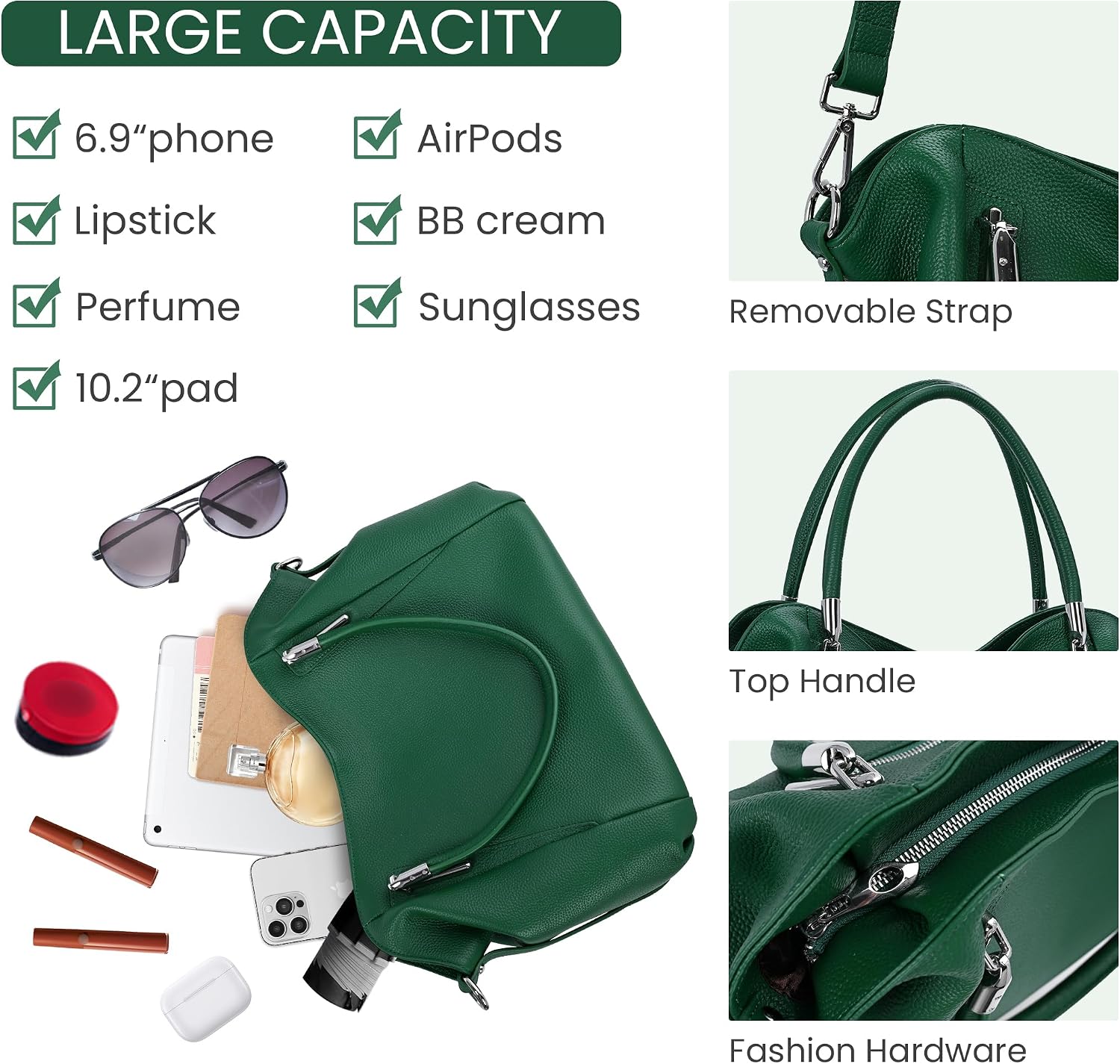 HESHE Leather Shoulder Purses for Women Tote Handbags Satchel Hobo Handbag | Designer Genuine Leather Travel Top Handle Work Bag Ladies Crossbody Purses Adjustable Straps Large Capacity Zippered Closure