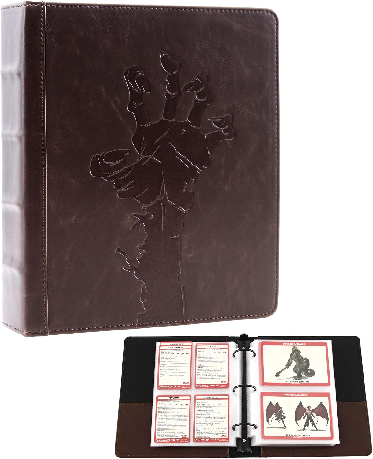 Forged Dice Co. Curiosities Cache Monster Card & Spellcard Organizer Binder with Pages - Dark Brown, 9.5x8x2 inches