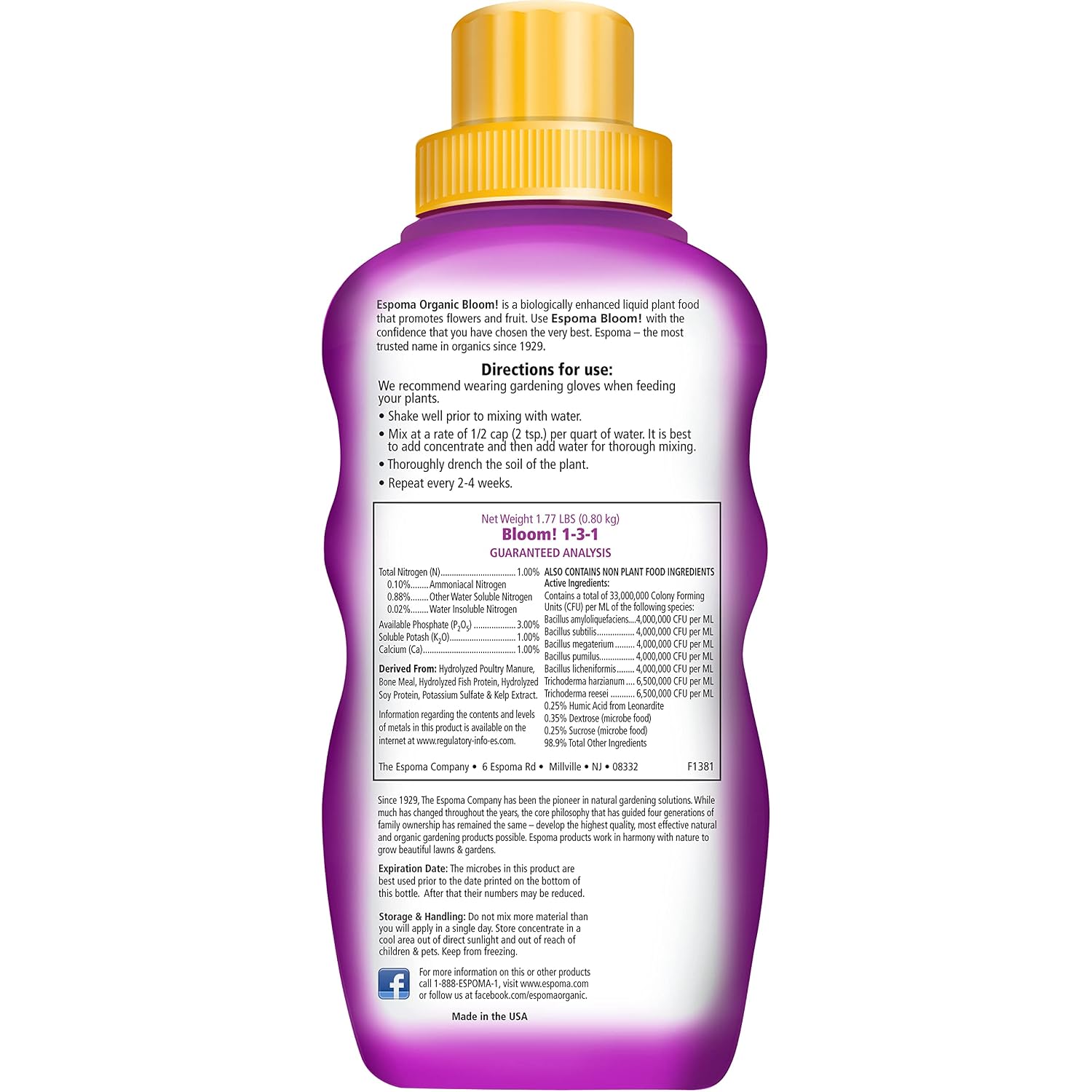 Espoma Organic Bloom! 16-Ounce Concentrated Plant Food – Plant Fertilizer and Bloom Booster for All Flowering Plants. Promotes Vigorous Growth and