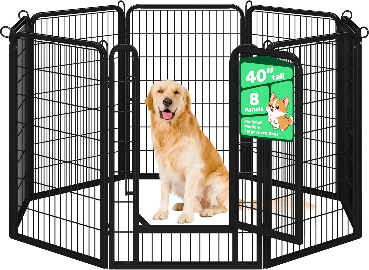 Yaheetech Dog Playpen 24in 16 Panels Pet Fence for Indoor Yard RV Camping | Easy Setup, Heavy Duty Rustproof Frame with Secure Latch Door, DIY Layouts,Foldable Storage, for Puppies & Small Dogs