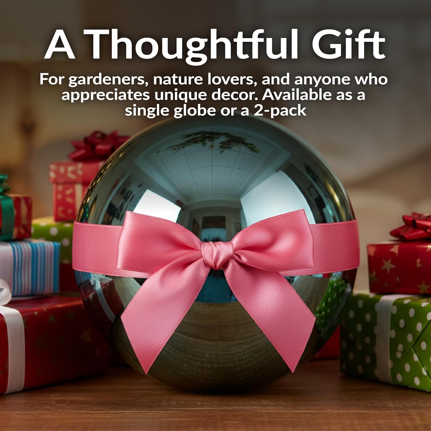 Sunnydaze 10-Inch Handblown Mirrored Glass Gazing Ball, Red | Reflective Outdoor Garden Globe Sphere, for Yard, Patio, Flower Bed, Walkway, and Landscape Decor, Stainless Steel Finish