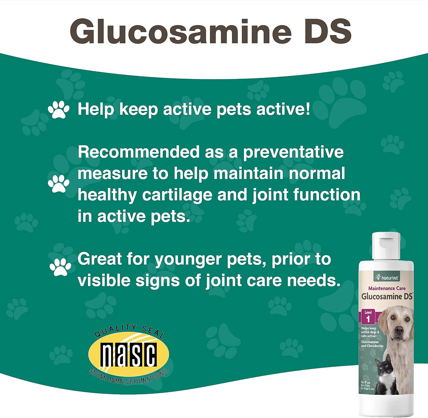 NaturVet – Glucosamine DS Plus - Level 2 Moderate Care – Supports Healthy Hip & Joint Function – Enhanced with Glucosamine, MSM & Chondroitin – for Dogs & Cats–70 Soft Chews