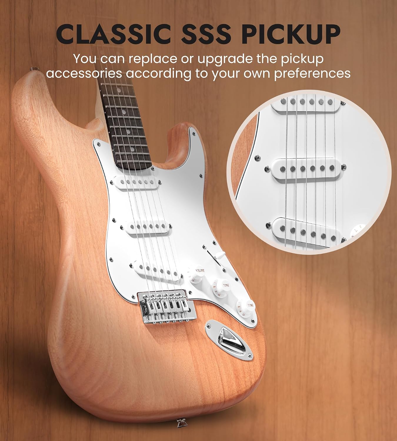 Tostar DIY Electric Guitar Kit, Solderless, Multi Sanded Polished Body, ST | Mahogany Body, Canadian Maple Neck, SSS Pickups, 6 String Tremolo Bridge, Complete Accessories, Hands On Learning