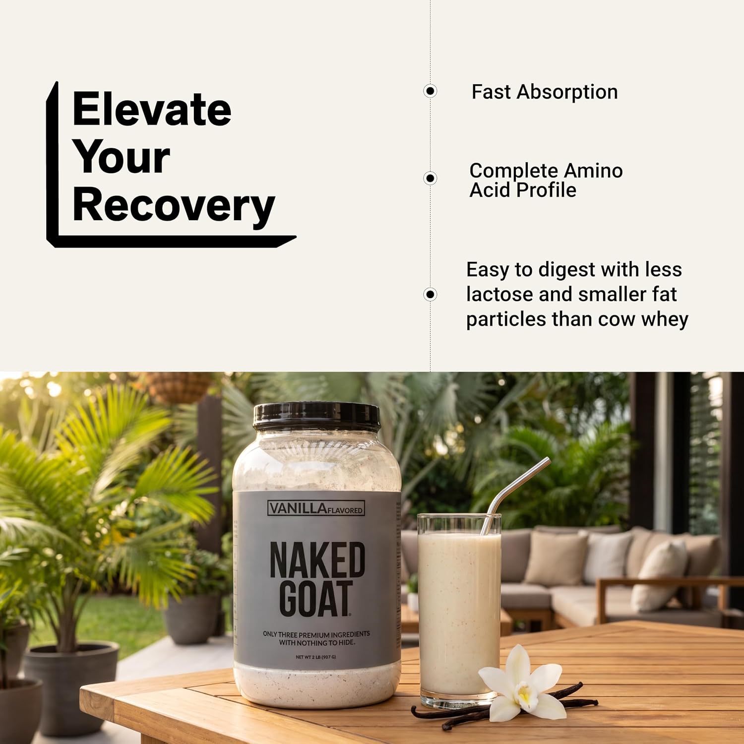 NAKED Goat - Pasture Fed Goat Whey Protein Powder from Small-Herd Wisconsin Dairies, 2Lb Bulk, GMO Free, Soy Free. Easy to Digest - All Natural - 23 Grams of Protein - 30 Servings