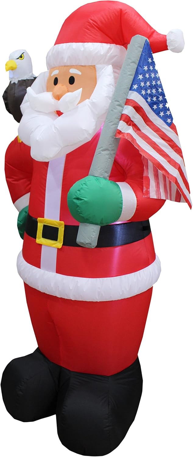 6 FT Patriotic Christmas Inflatable Santa Claus with Eagle & American Flag | Lighted Yard Blow-Up, Outdoor/Indoor Use, Self-Inflating Blower