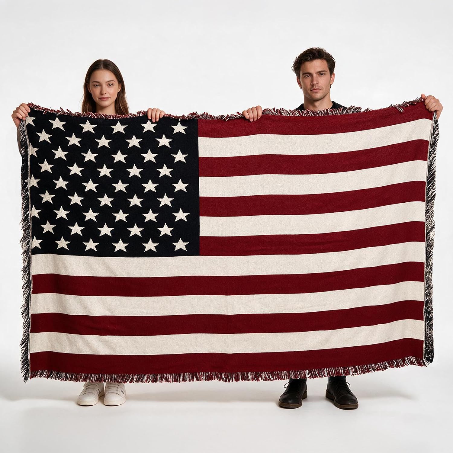 United States American Flag Blanket - Gift Soft Tapestry Throw Woven from Cotton - Made in The USA (69x48)