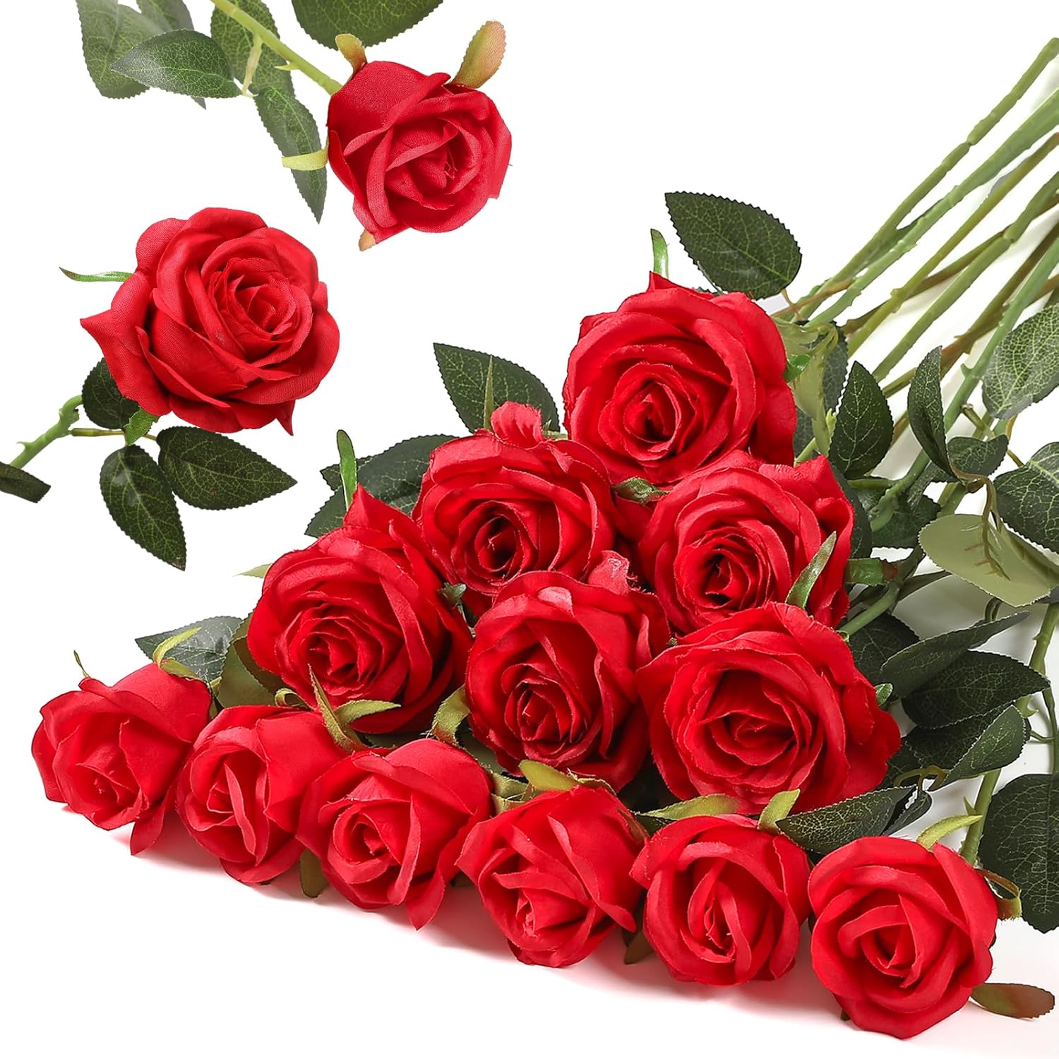 Hawesome 12PCS Artificial Silk Flowers Realistic Roses Bouquet Long Stem for Home Wedding Decoration Party (Yellow, 6 Flowers 6 Buds)