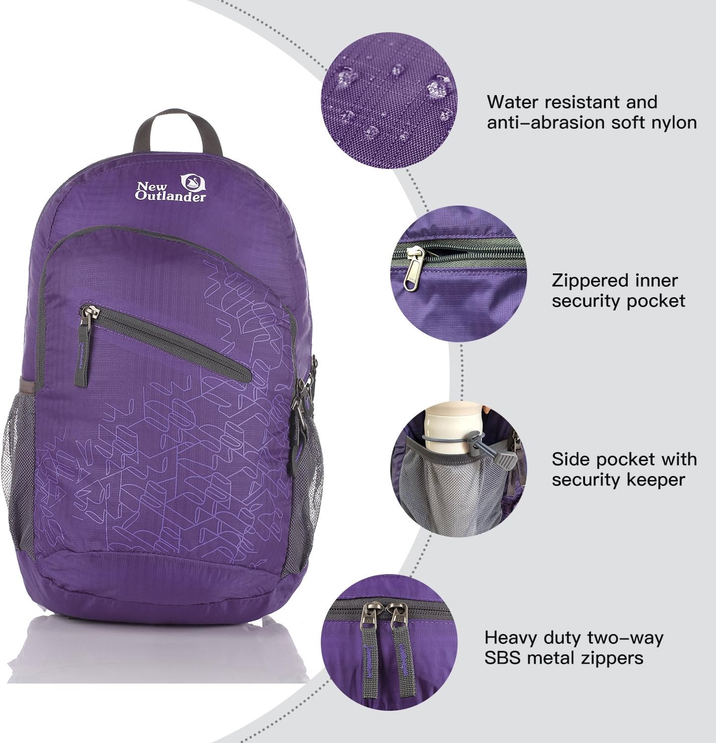 Packable Handy Lightweight Travel Hiking Backpack Daypack-Orange