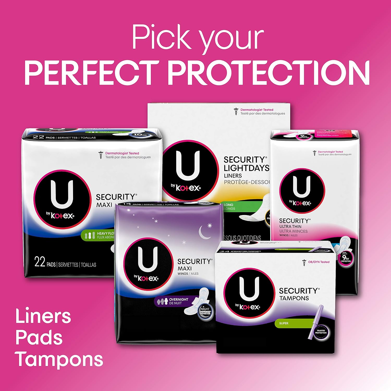 U by Kotex Security Ultra Thin Pads with Wings, Heavy Flow, Long, Unscented, 32 Count