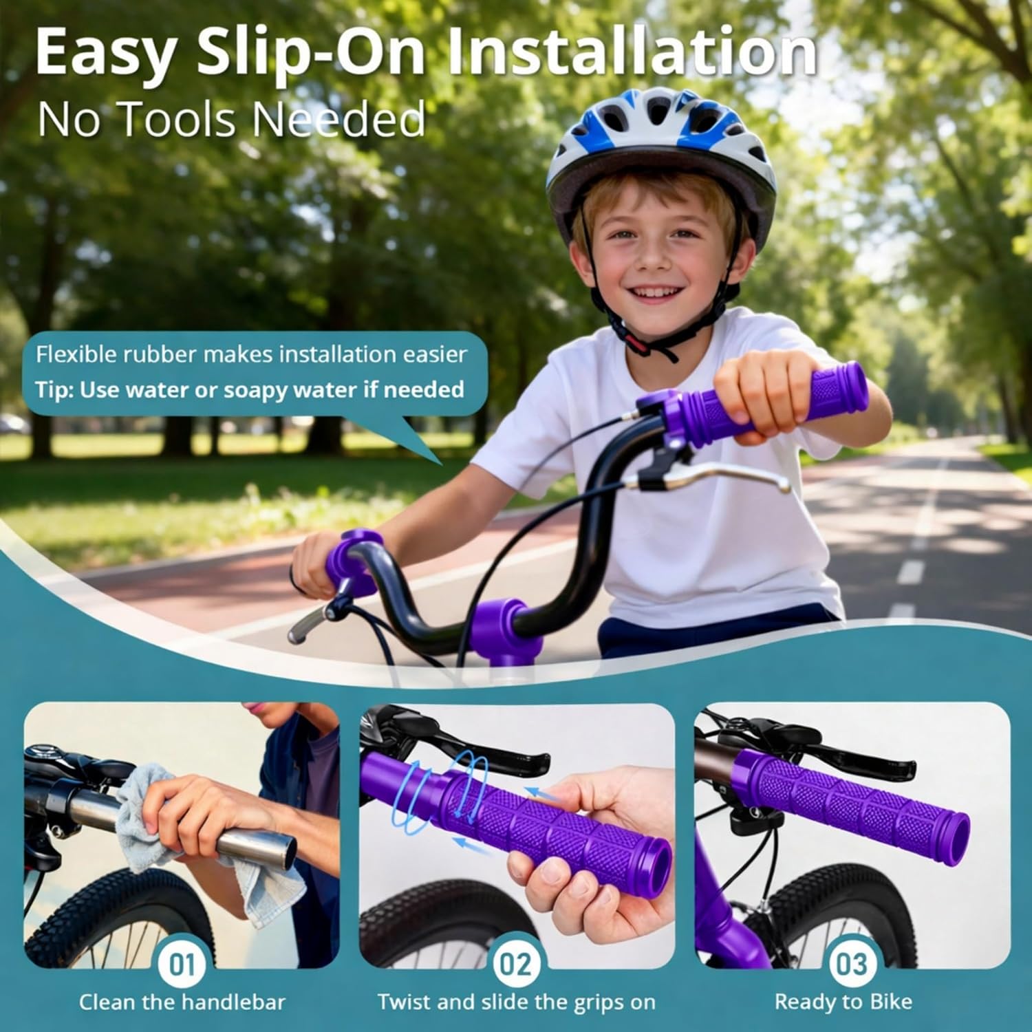CHUNZEXI 4 PCS Bike Handlebar Grips, Rubber Bicycle Bar Grips Replacement, Non-Slip Handle Grips for Kids Bikes, Scooters, BMX