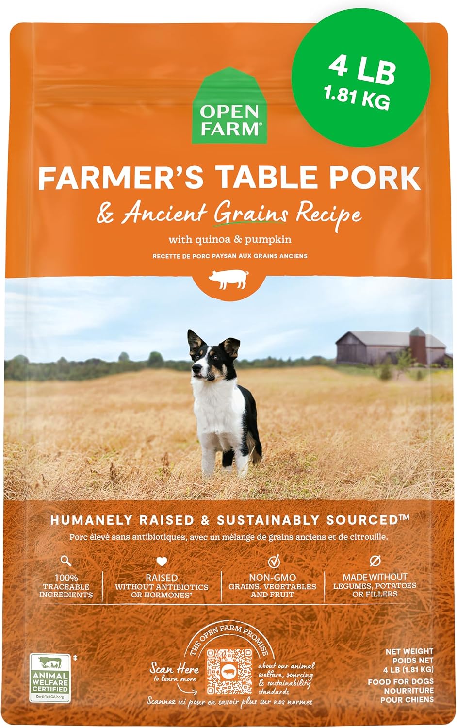 Open Farm Ancient Grains Dry Dog Food, Grass-Fed Beef Kibble, 11lb Bag