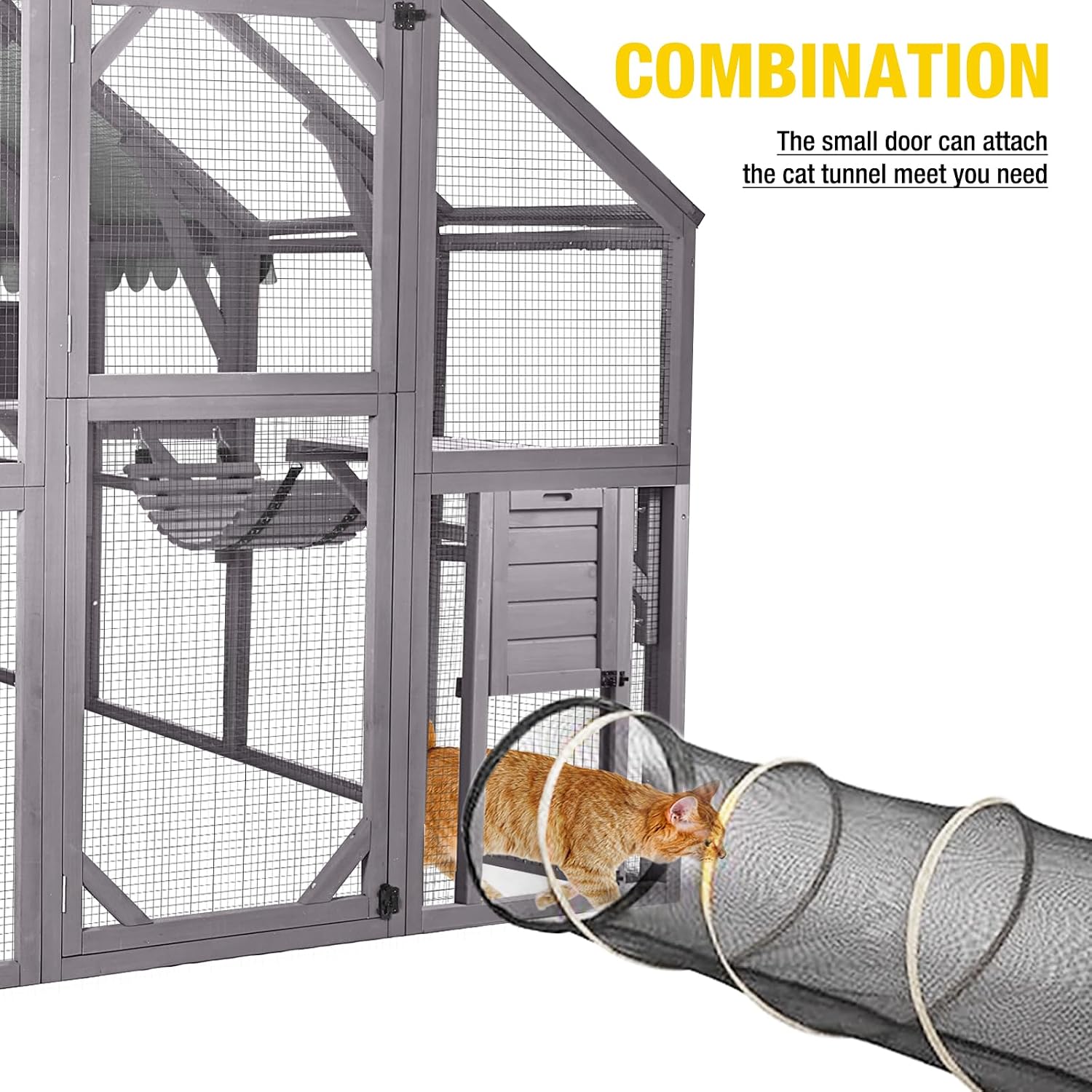 Aivituvin Cat House Outdoor Cat Catio Wooden Large Enclosure with Run on Wheels 70.9" Upgraded Version Catio with Reinforcement Strip