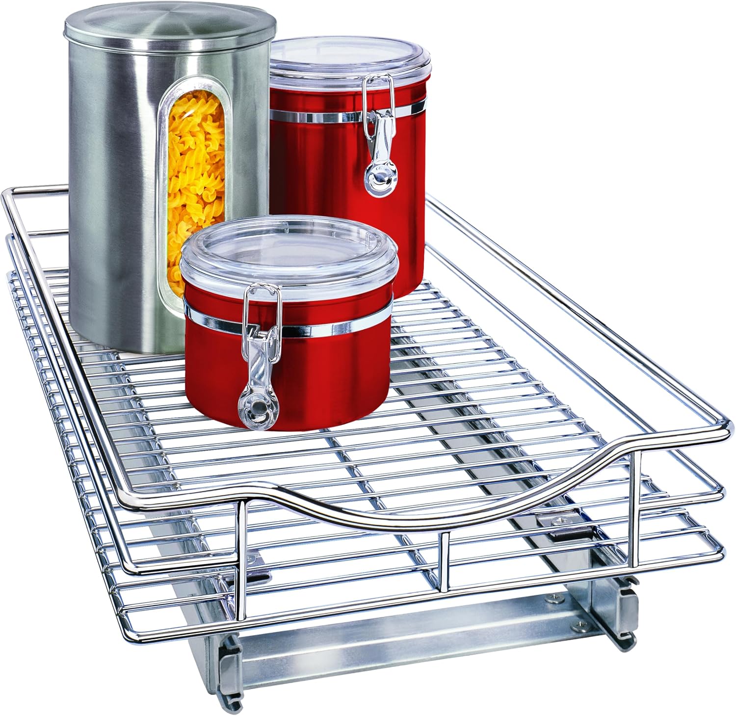 LYNK PROFESSIONAL® Pull Out Cabinet Organizer, Kitchen Slide Out Drawer | 11W x 21D Chrome cabinet pull-out shelves with 3/4-extension glides create easy-access storage for cookware and pantry items