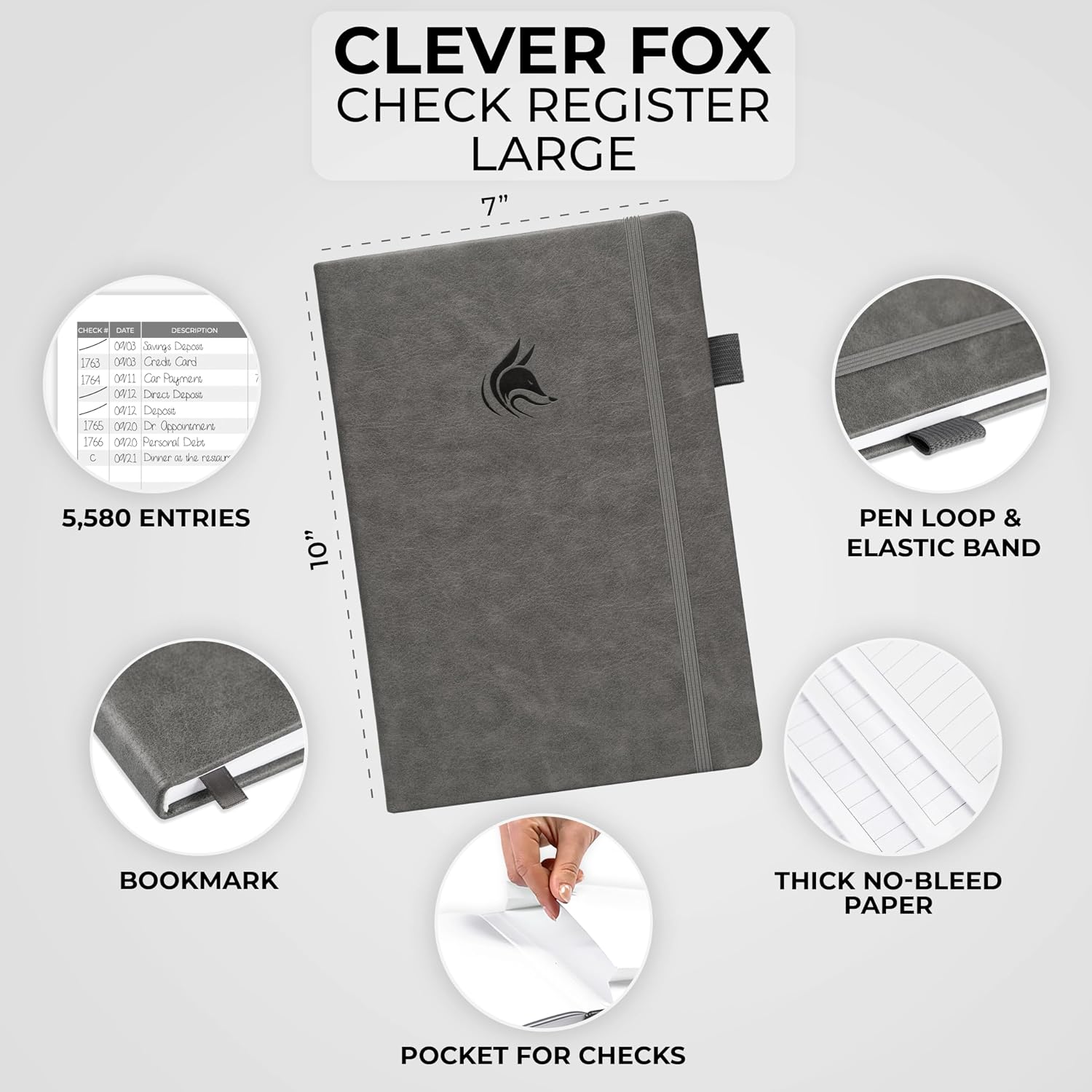 Clever Fox Check Register Book, Checkbook Ledger, 5.8x8.3 Purple