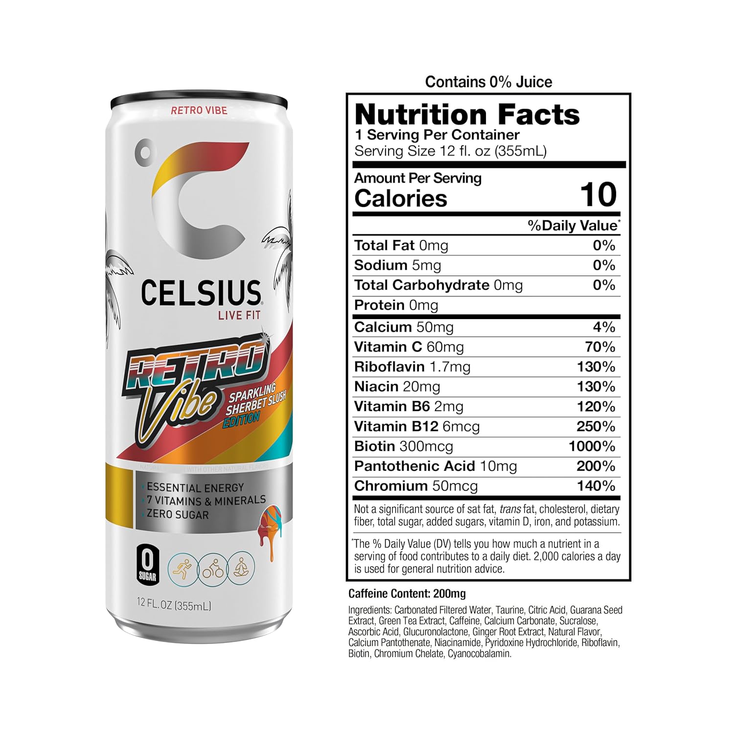 CELSIUS PEACH VIBE Sparkling White Peach, Sugar Free Energy Drink, 12 Fl Oz (Pack of 12)
