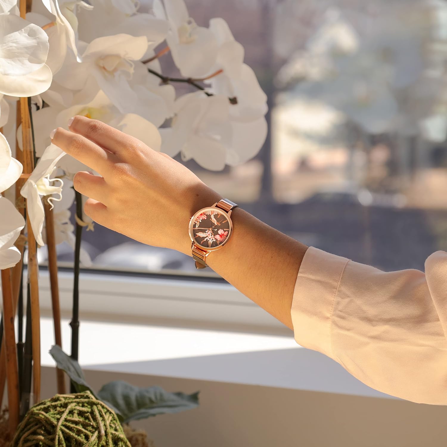 Nine West Women's Floral Dial Smooth Strap Watch