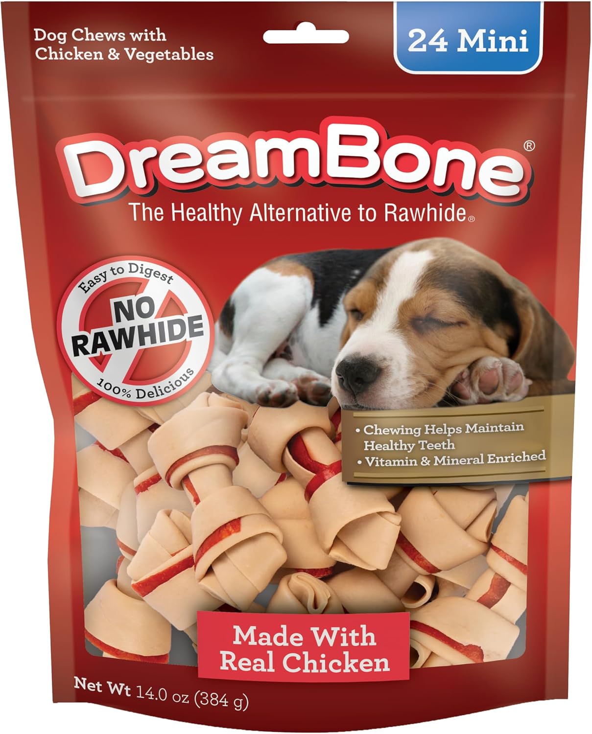 DreamBone Mini Bone Rawhide-Free Dog Treats With Real Protein, 24 Count | Daily Chew, Digests Safely and Completely, Made With Real Protein, Chicken and Veggies, For Adult Dogs