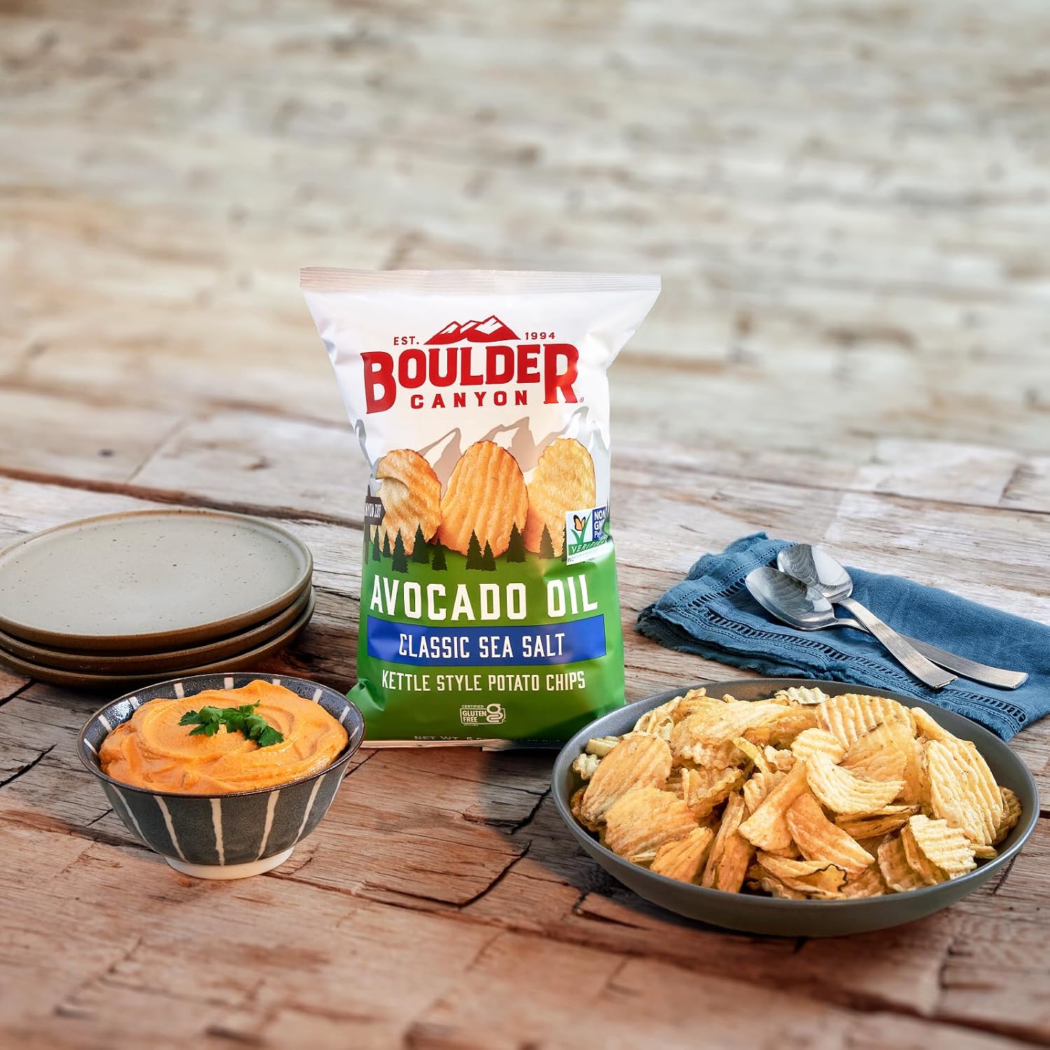 Boulder Canyon Classic Sea Salt Flavored Potato Chips, Made With Avocado Oil, Canyon Cut, Gluten Free, 5.25 Ounces (Pack Of 12)