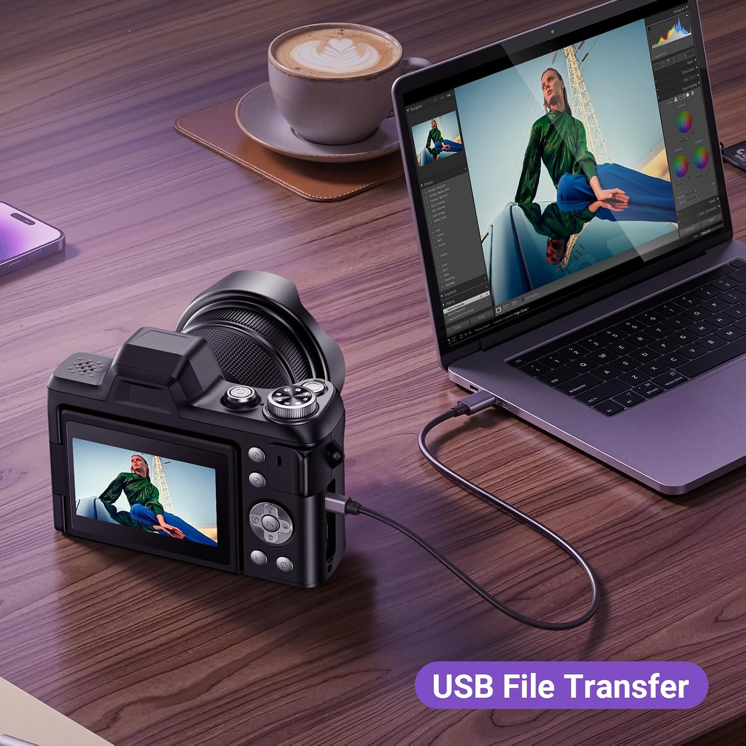 4K Digital Camera for Photography, 56MP Autofocus Vlogging Camera for YouTube Travel, 3" 180°Flip Screen & Lens Hood 16X Zoom