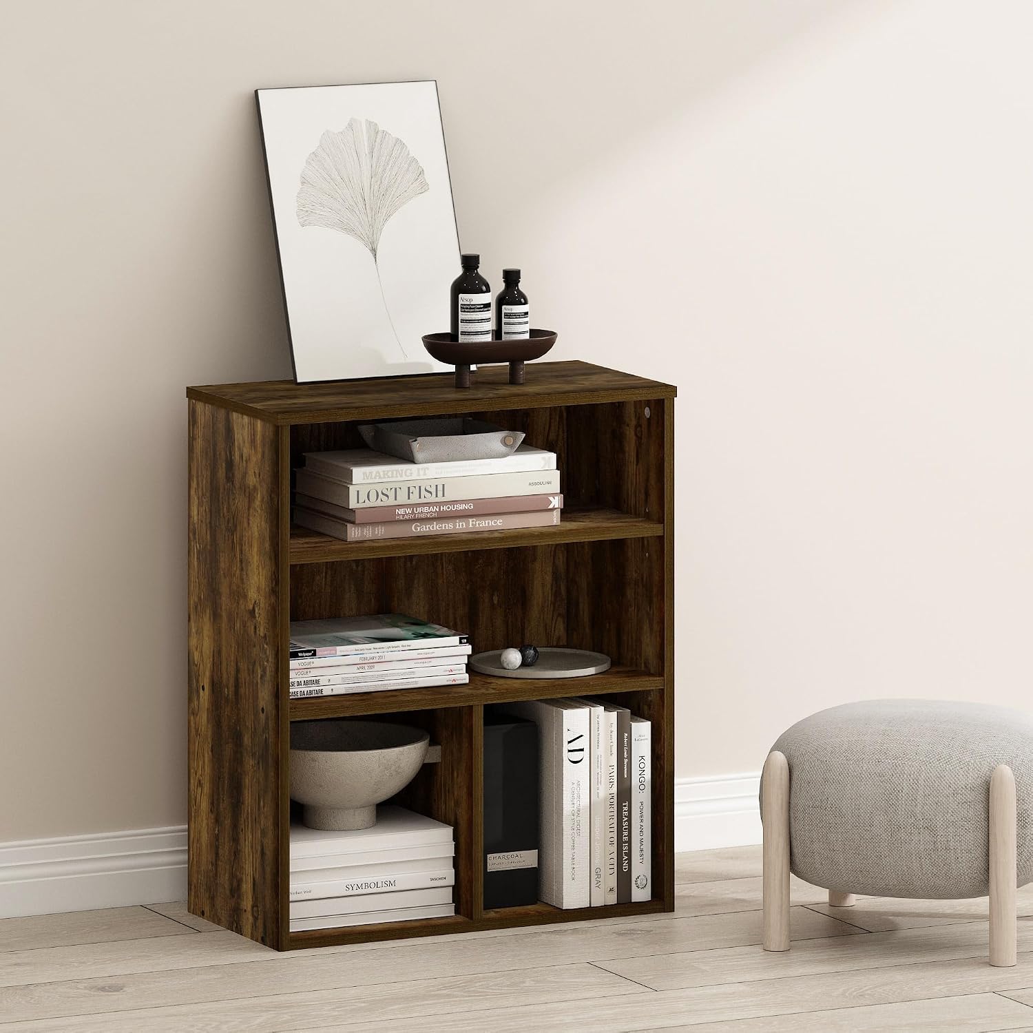 Furinno Jaya Book Shelf, 3-Tier Bookshelf, Bookcase with Adjustable Shelves, 9.5 x 24.5 x 40.3, for Organization and Storage, for Living Room, Bedroom, Home Office, White