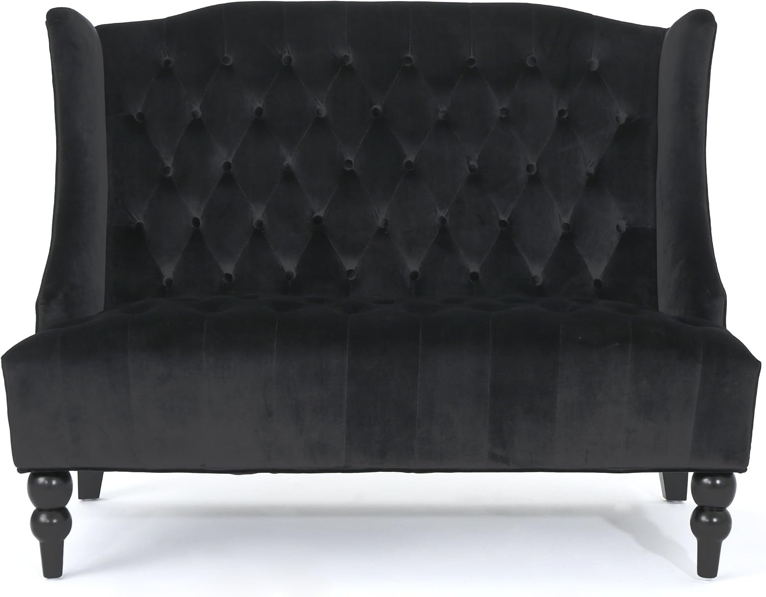 Christopher Knight Home Leora Modern Glam Tufted Velvet Wingback Loveseat, Black / Dark Brown