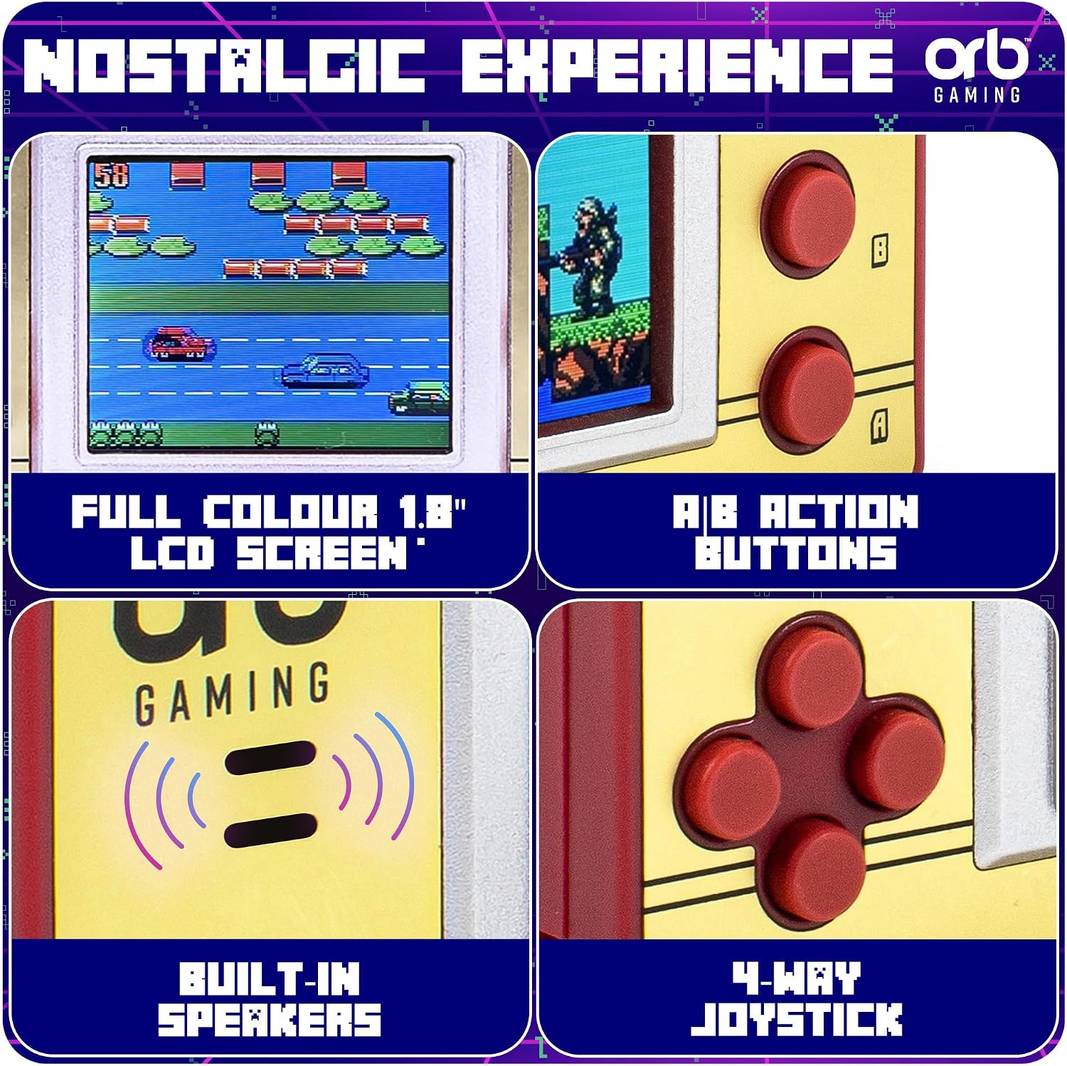 Mini Retro Games Console, 150 in-Built Games, 8-Bit Retro Gaming Handheld Console, 1.8” Full Colour LCD Screen Pocket Console, Immersive Sound Games Console - ThumbsUp!