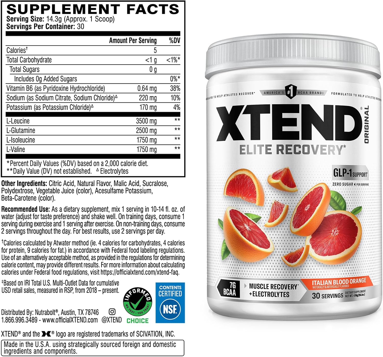 Xtend Original BCAA Powder, 7g BCAAs and 2.5g L-Glutamine for Muscle Recovery Hydration and Lean Muscle, Sugar Free Intra and Post Workout Drink with Electrolytes, Watermelon Explosion, 30 Servings
