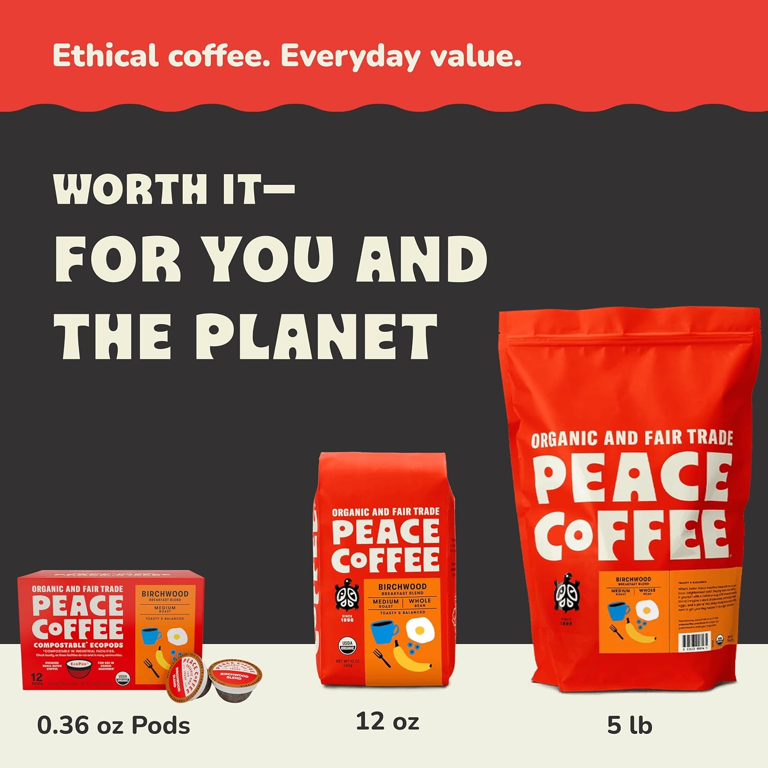 Peace Coffee French Roast Whole Bean Coffee, Dark Roast, 12 oz | Organic Fair Trade, Nutty, Bold Flavor, Shade Grown, Fresh Roasted
