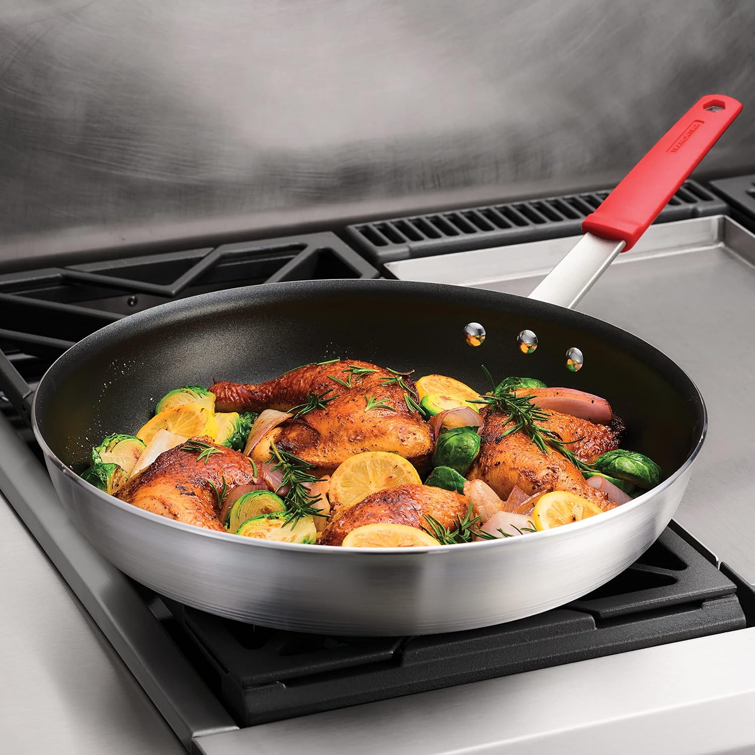 Tramontina Professional 8-Inch Non Stick Small Frying Pan | Heavy-Gauge Aluminum Skillet with Reinforced Nonstick Coating, Red Handle, Dishwasher and Oven Safe, Made in Brazil