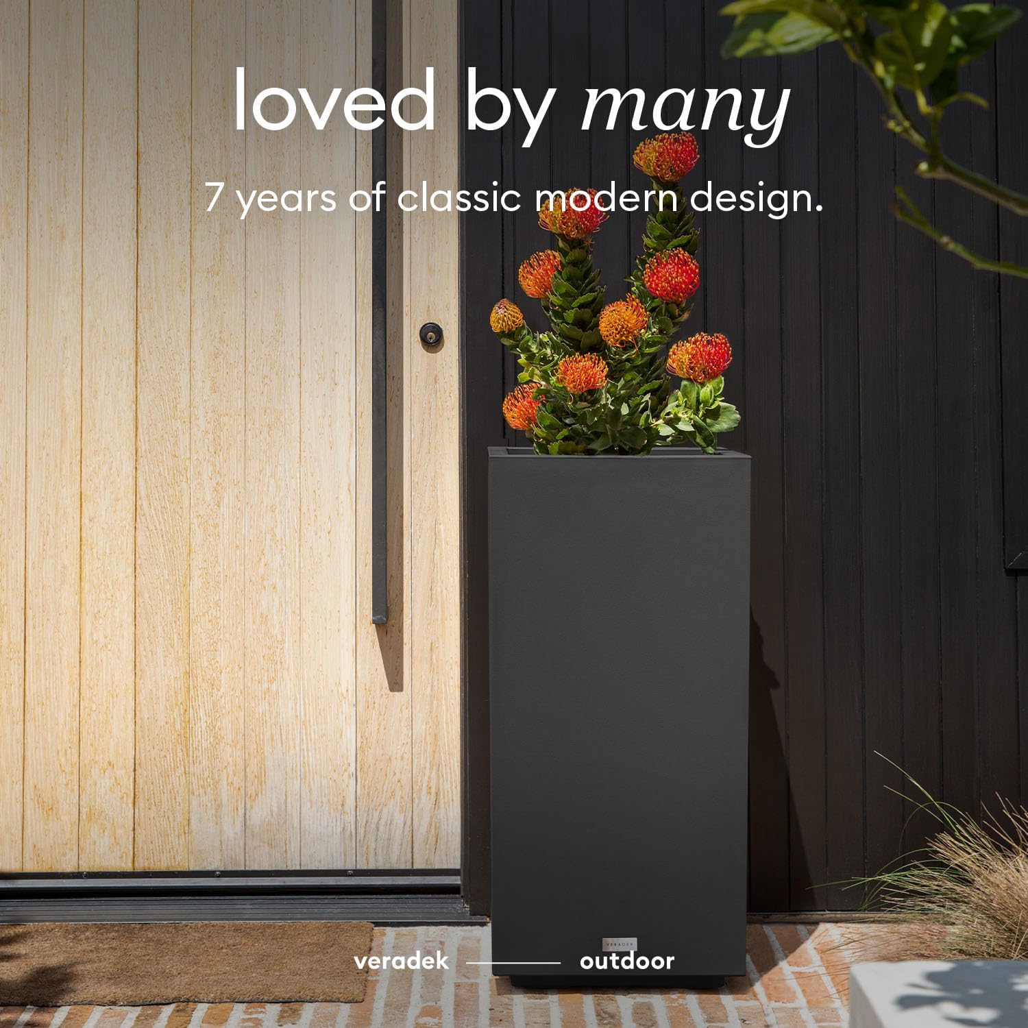 Veradek Block Series Pedestal Planter - Tall Rectangular Outdoor Planter | Made From Durable Plastic Featuring a Removable Insert Bucket. Modern Porch/Patio Décor for Plants and Flowers