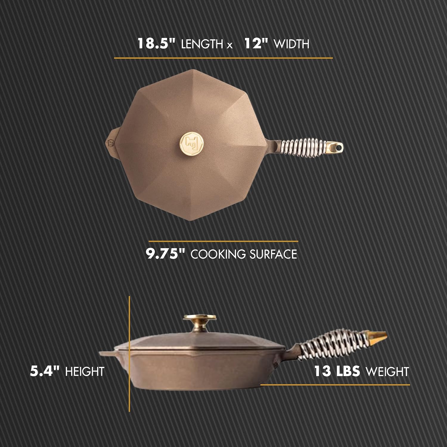 FINEX 12" Cast Iron Skillet with Lid, Versatile Cast Iron Pan, Cooking Pan Enhances Food Taste, Non-Stick Skillet, Modern Heirloom, Pre-Seasoned with Flaxseed Oil