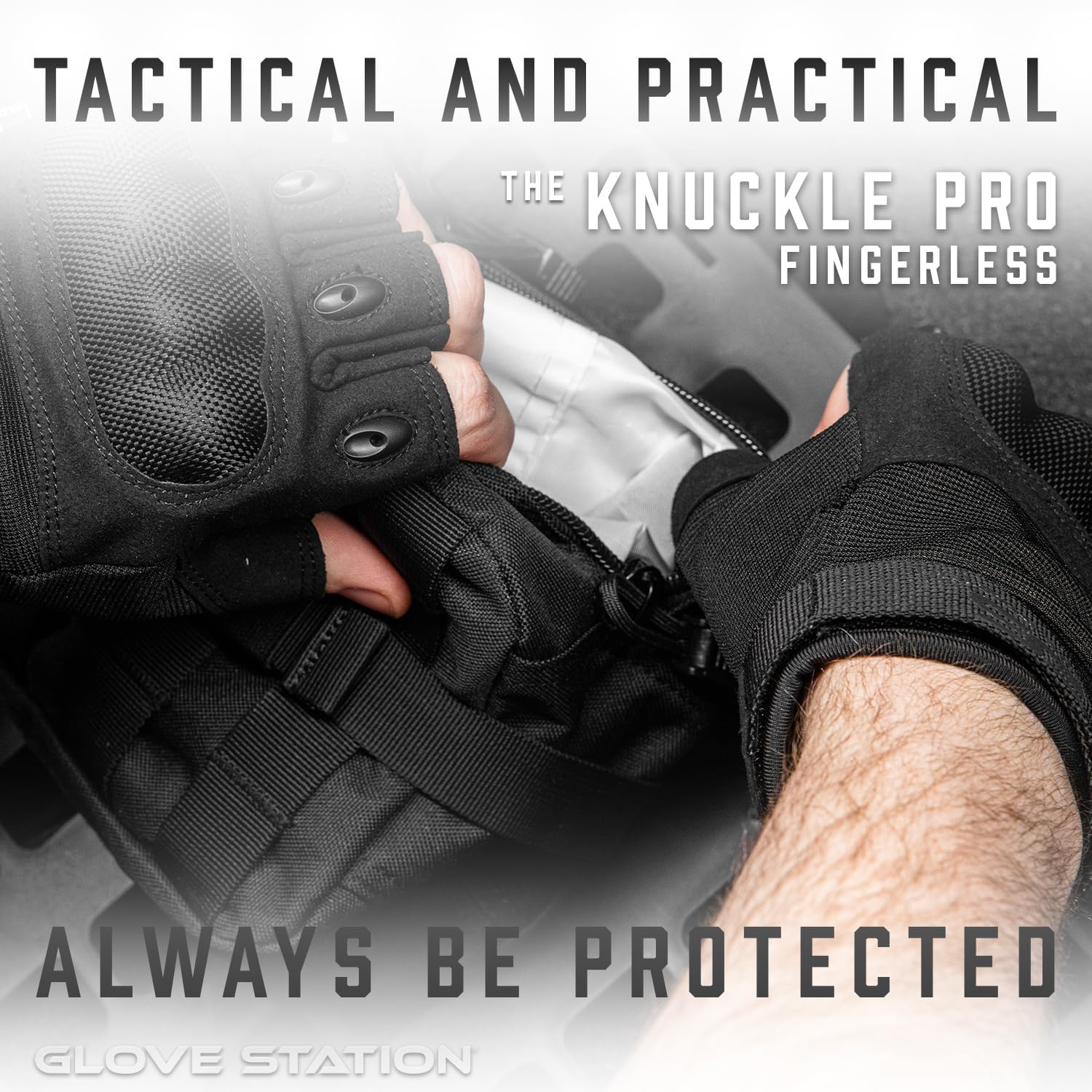 Glove Station Fingerless Knuckle Motorcycle Gloves, TACHK200
