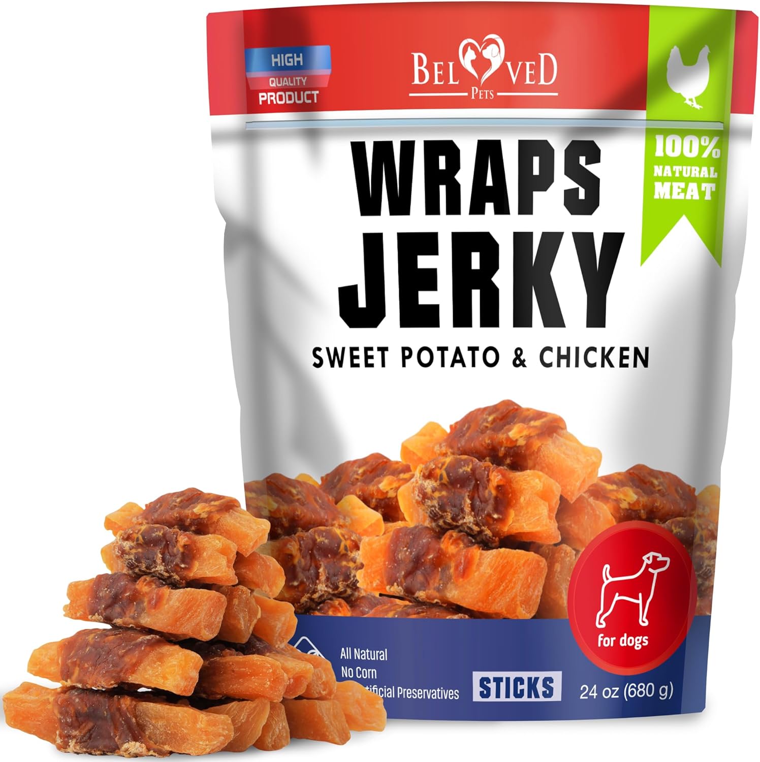 Beloved Pets Dog Treats Chicken Jerky 1.5 lb – Dog Food & High Protein Chews for Large
