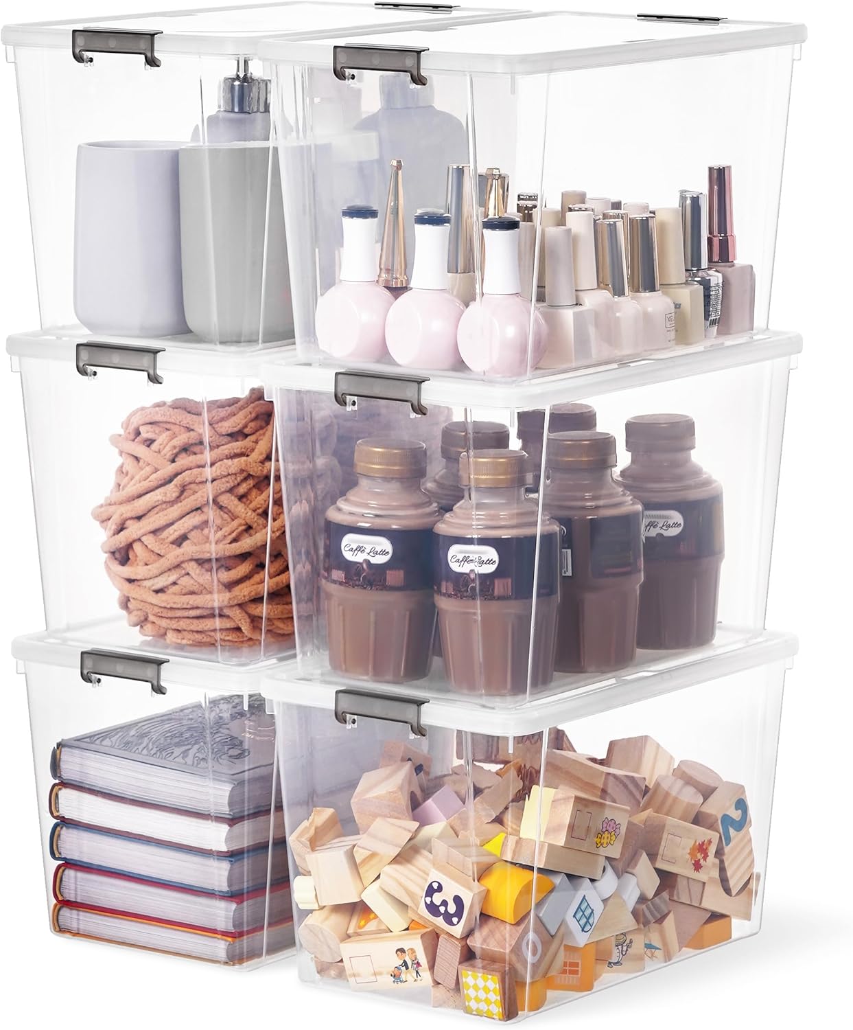 Citylife 10Packs 1.3Qt Small Storage Bins with Lids,Stackable Clear
