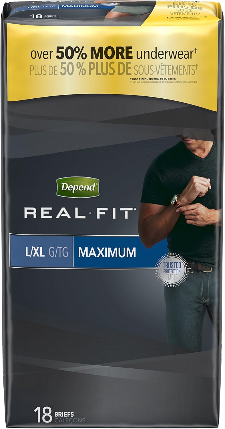 Depend Real Fit Adult Diapers, Incontinence Underwear for Men, Disposable, Maximum Absorbency, Small/Medium, Grey, 56 Count (2 Packs of 28), Packaging May Vary