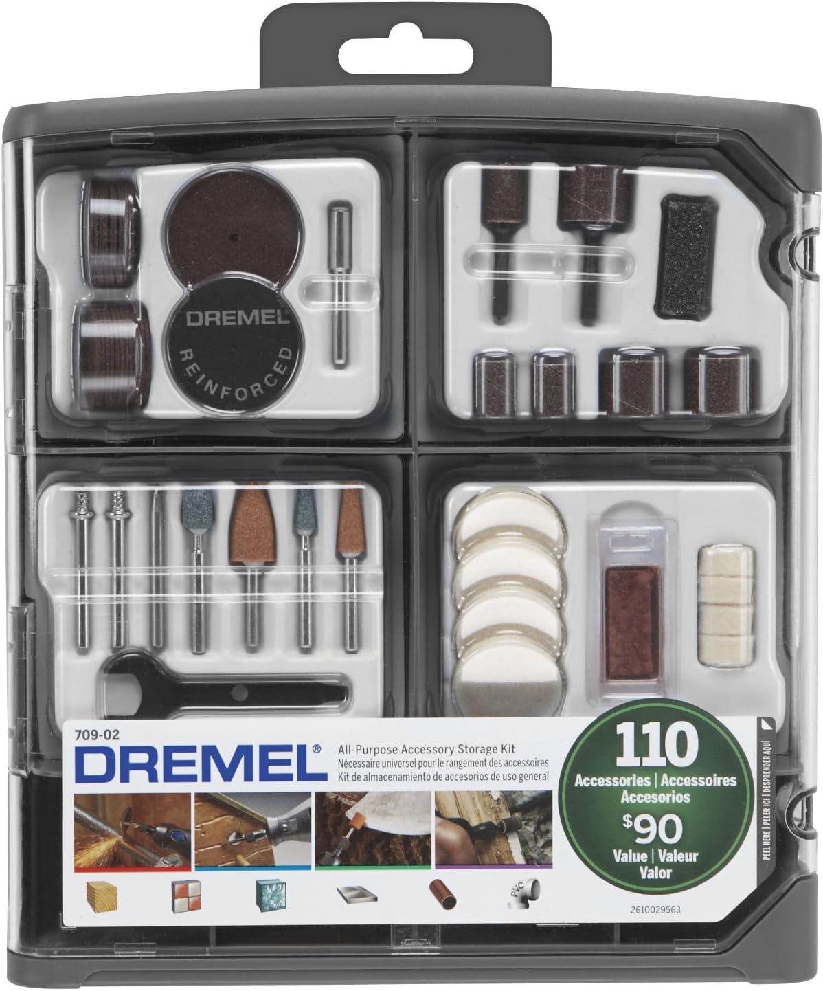 Dremel 160-Piece Rotary Tool Accessory Kit with EZ Lock Technology - 1/8" Shank - Cutting Bits, Polishing Wheel and Compound, Sanding Drums and Sanding Discs (710-08) | EZ Lock technology, cutting, polishing and sanding accessories