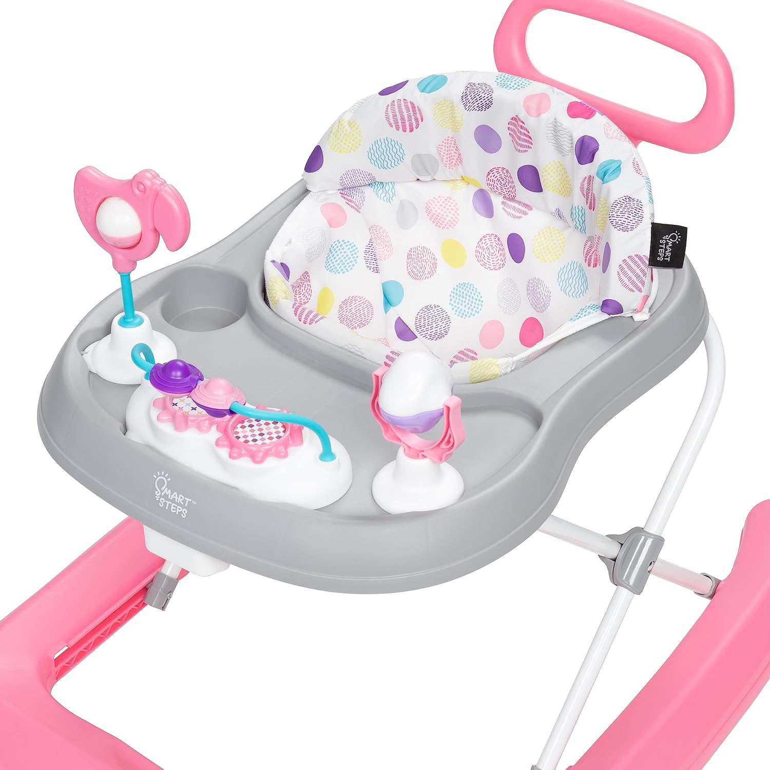 Smart Steps Trend Activity Walker with Removeable Toy Bar, Multi-Directional Front Wheels, Tray, Adjustable Height and Flat Fold Frame for Storage, Ages 6 Months +, Emily Pink