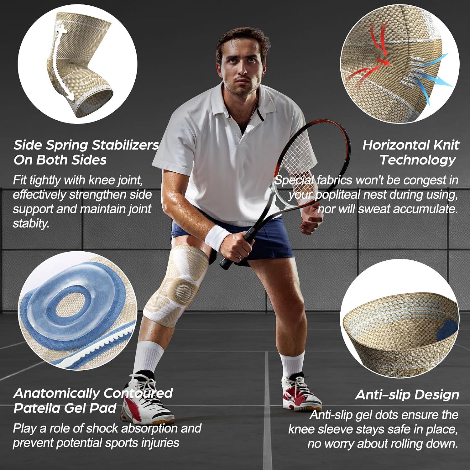 NEENCA Knee Braces for Knee Pain Relief, Compression Knee Sleeves with Patella Gel Pad & Side Stabilizers, Knee Support for Weightlifting, Running