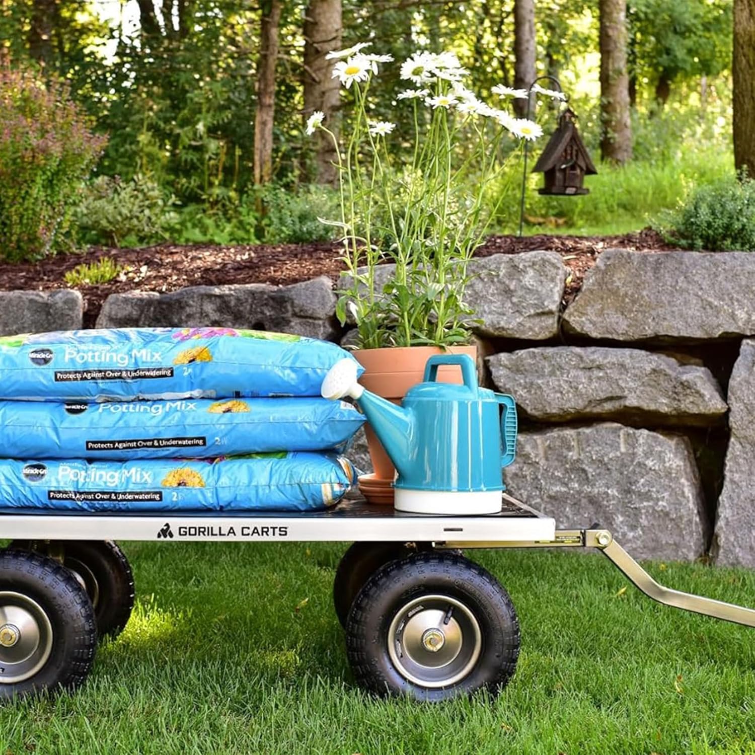 Gorilla Carts 800-Pound Capacity Heavy Duty Steel Mesh Versatile Utility Garden Wagon with Easy Grip Handle for Outdoor Hauling, Red, Model GOR800-COM | 800-lb Capacity Steel Utility Garden Cart for Homeowners and Contractors Hauling Firewood, Bricks and…